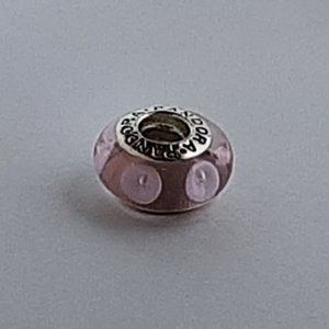 Pandora Murano Glass Charm with pale pink backdrop and pink bubble dots inside